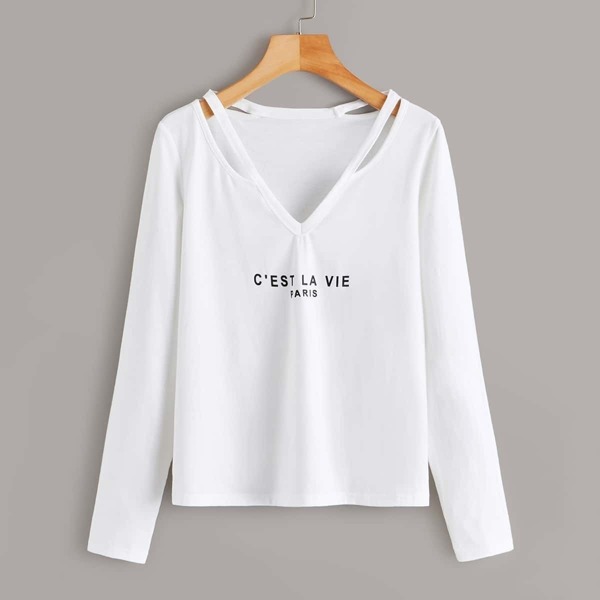

Slogan Graphic Cut-out Detail Tee