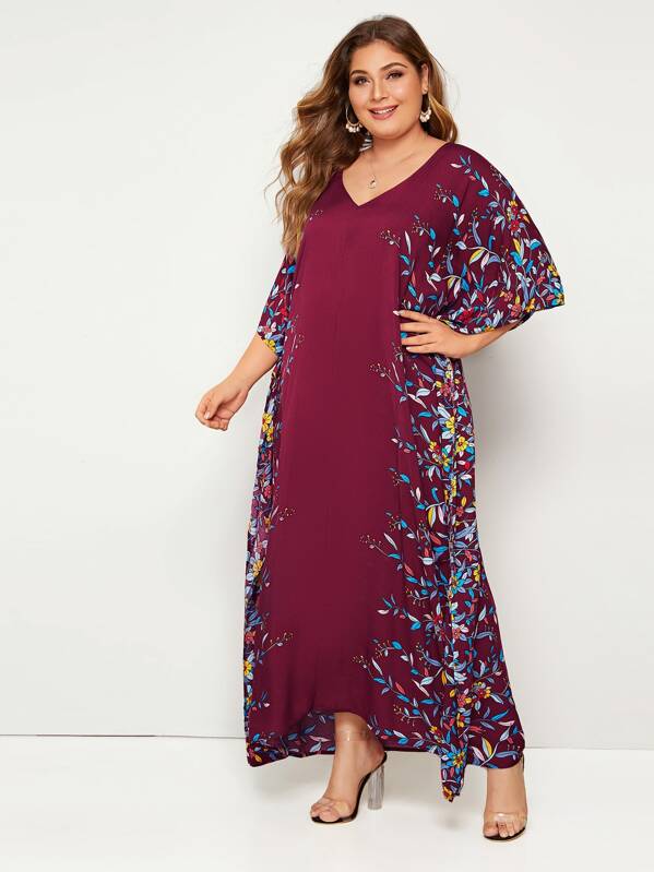 

Plus Floral Batwing Sleeve Maxi Dress, Burgundy, Carol