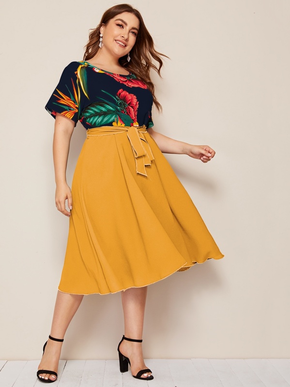 

Plus Floral Belted Flare Dress, Multicolor, Franziska