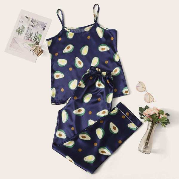 

Avocado Print Satin Cami PJ Set