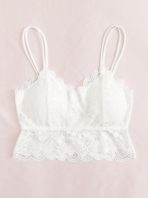 

Plus Scallop Trim Floral Lace Bralette, White