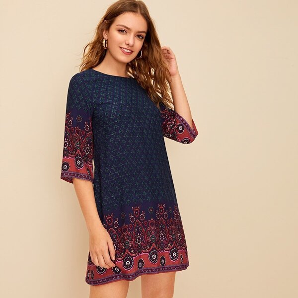 

Tribal Print Tunic Dress, Navy