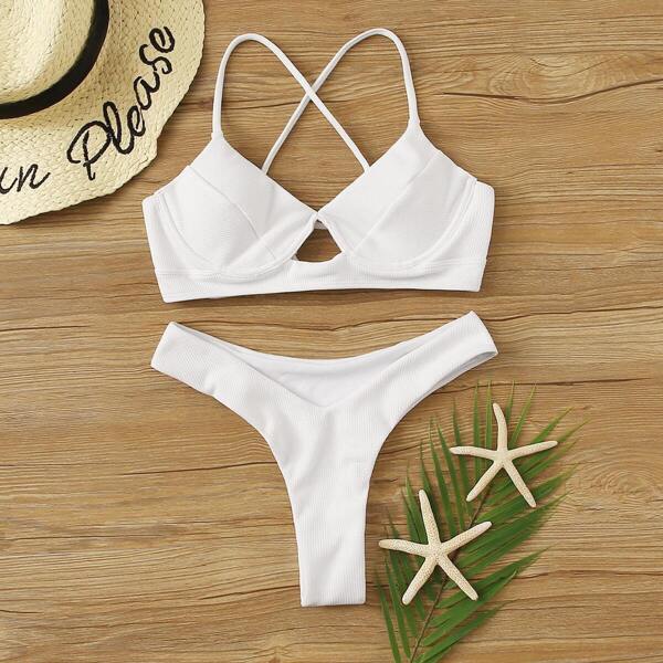 

Textured Lace Up Underwire Bikini Set