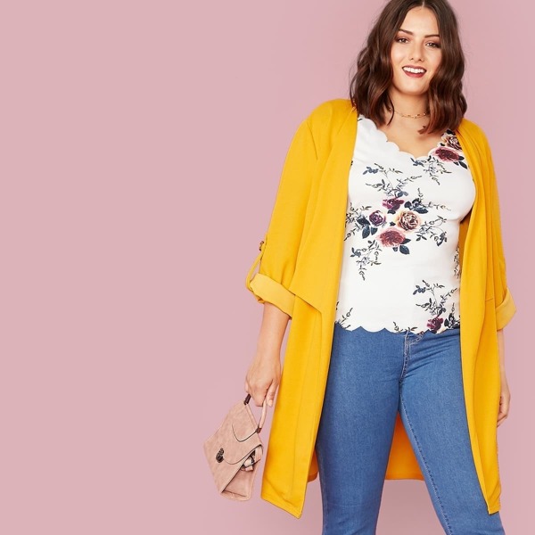 

Plus Roll Tab Sleeve Waterfall Coat