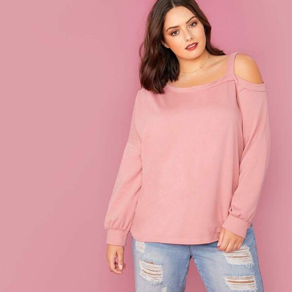 

Plus Asymmetrical Neck Sweatshirt, Pink pastel
