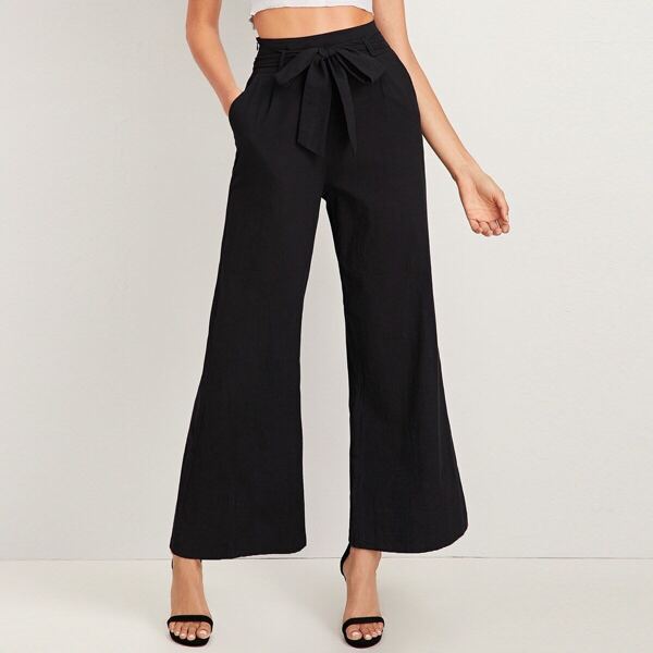 

Zipper Fly Belted Palazzo Pants