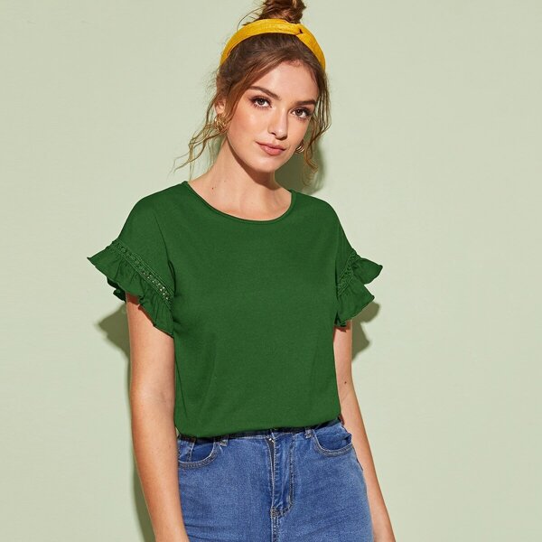 

Ruffle Cuff Lace Insert Tee