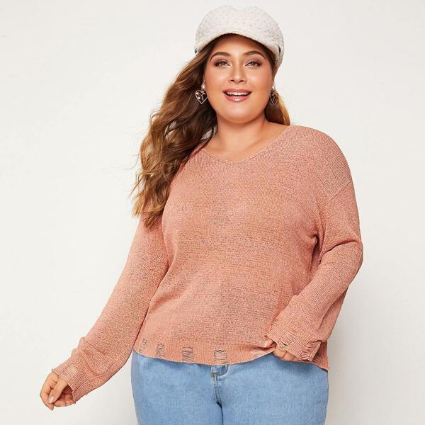 

Plus Ripped Detail Sweater, Pink pastel