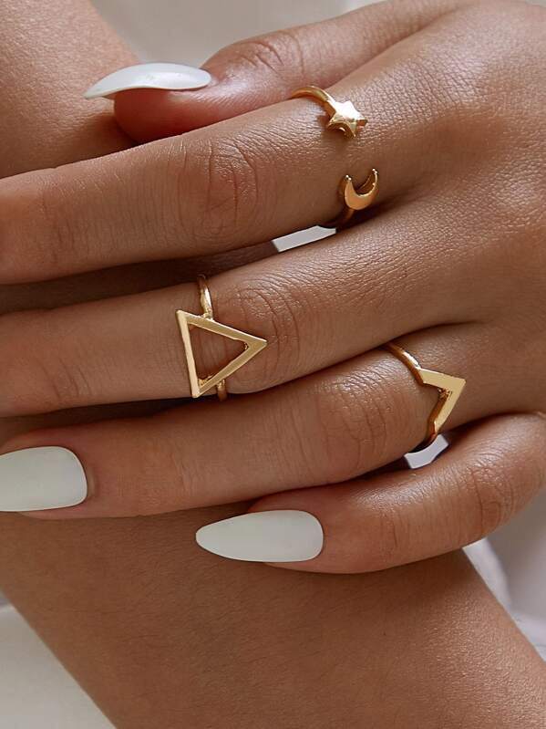 

Geometric Star & Moon Ring Set 3pcs, Gold