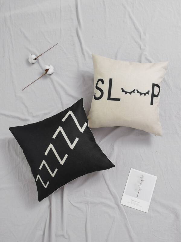 

Cute Sleep Print Cushion Cover 1pc, Black and white