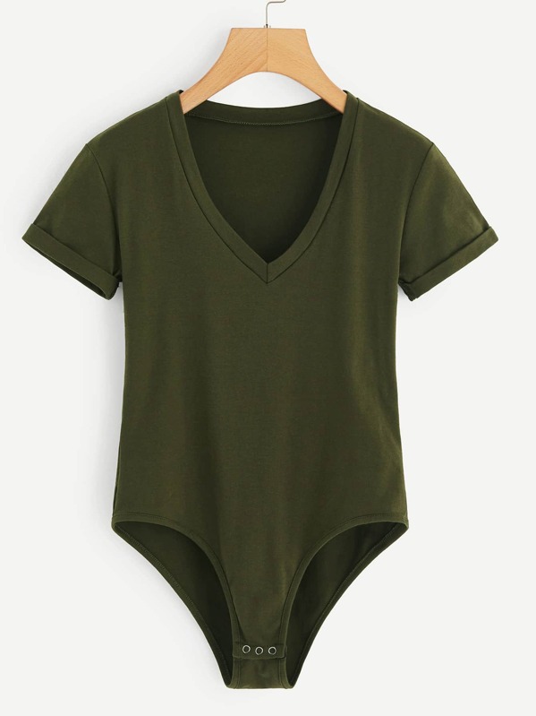 

Plus Army Green V Neck Bodysuit