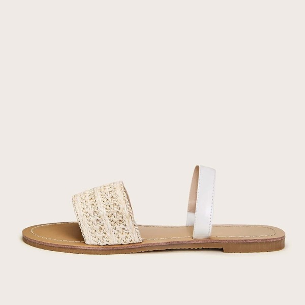 

Open Toe Woven Detail Slingback Slippers, Apricot