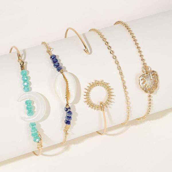 

Shell & Moon Decor Bracelet 5pcs