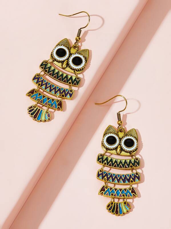 

Owl Drop Earrings 1pair, Multicolor