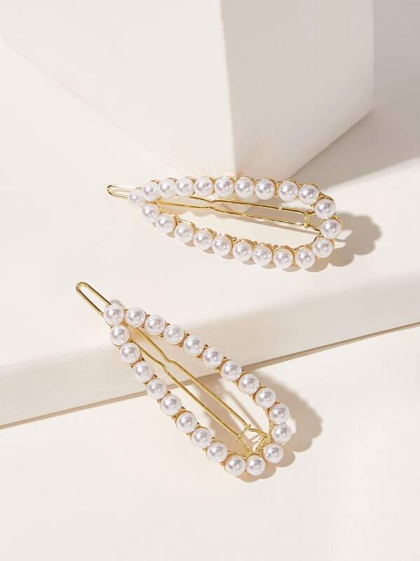 

Faux Pearl Decor Hair Clip 1pair, Gold