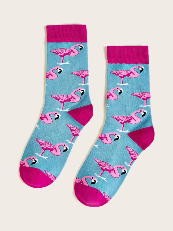 

Flamingos Pattern Socks 1pair, Multicolor