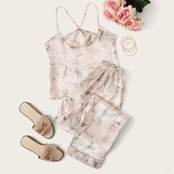 

Floral Print Satin Cami PJ Set