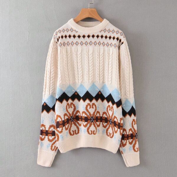 

Argyle Print Twist Cable Knit Sweater