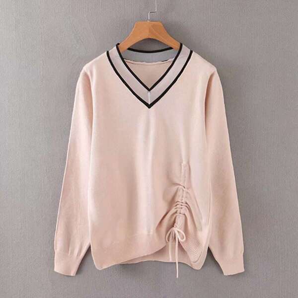 

Contrast Mesh Drawstring Detail Sweater