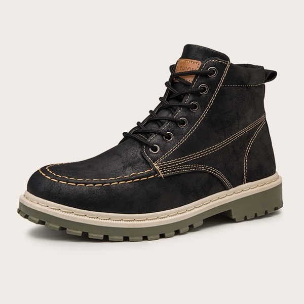 

Men Lace-up Front Lug Sole Boots, Black