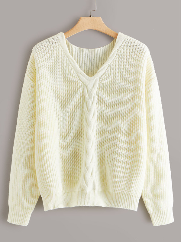 

Plus Drop Shoulder Cable Sweater, Beige