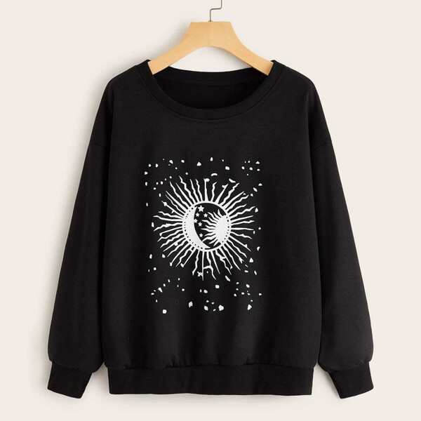 

Sun & Star Print Round Neck Sweatshirt