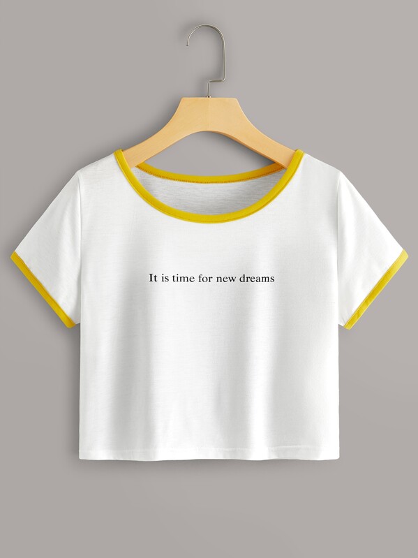 

Slogan Graphic Crop Ringer Tee, White