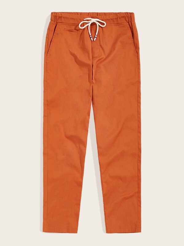 

Men Drawstring Waist Slant Pocket Pants, Orange