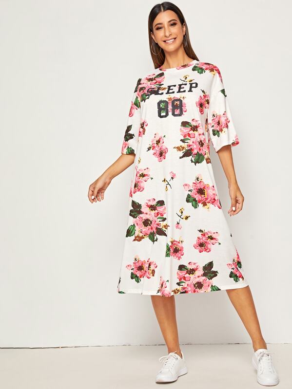 

Mixed Print Tee Night Dress, White, Gabe