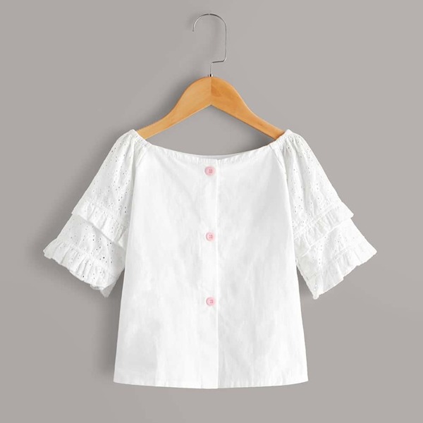

Toddler Girls Frill Trim Eyelet Embroidery Blouse