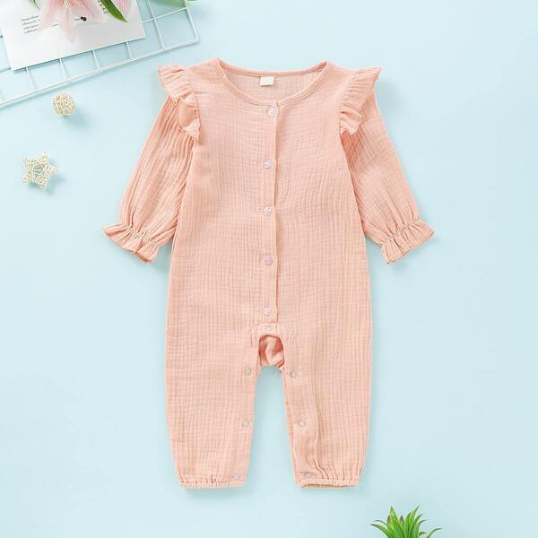 

Baby Girl Frill Trim Solid Jumpsuit, Pink