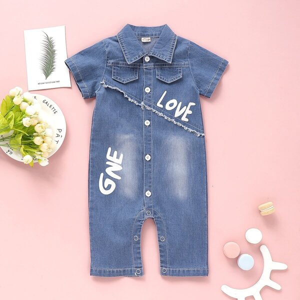 

Toddler Boys Letter Print Denim Jumpsuit