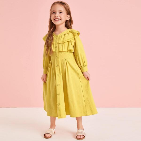 

Toddler Girls Button Through Ruffle Trim Shirt Dress