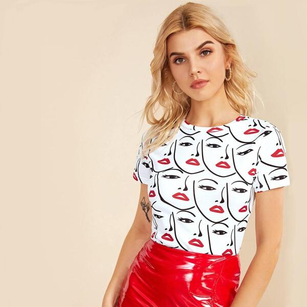 

Allover Face Print Tee, White