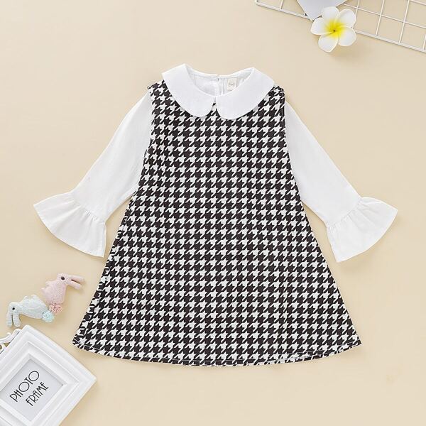 

Toddler Girls Flounce Sleeve Blouse & Houndstooth Dress