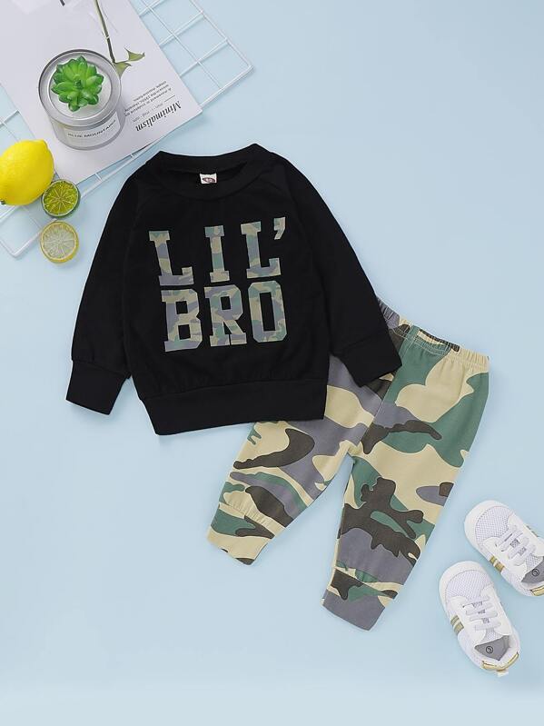 

Toddler Boys Letter Print Sweatshirt & Camo Pants, Multicolor