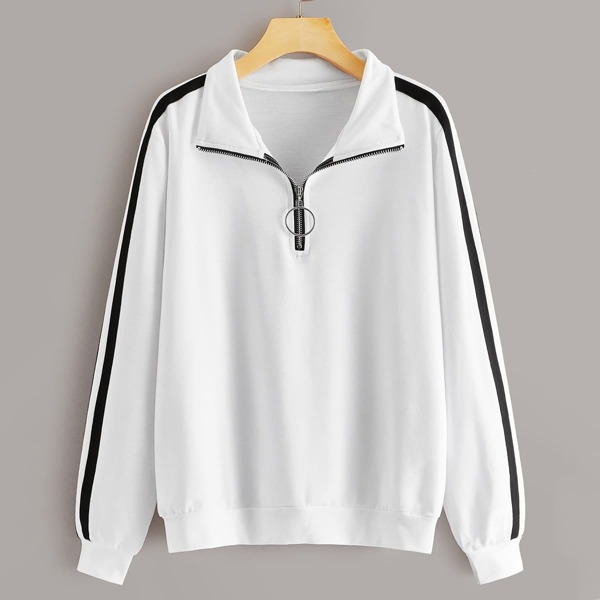 

O-ring Quarter Zip Tape Side Sweatshirt, White