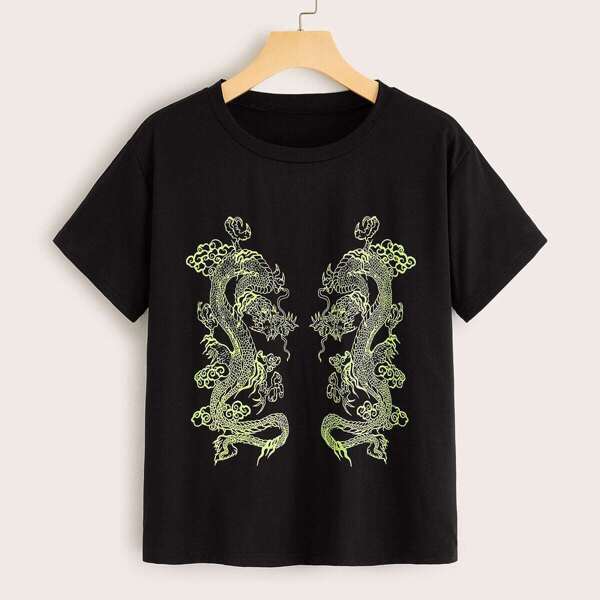 

Dragon Print Round Neck Tee