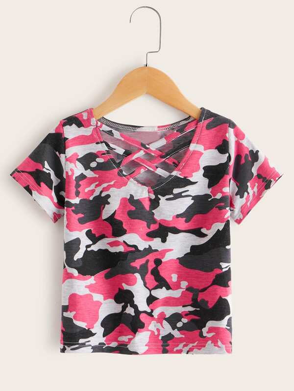 

Toddler Girls Criss-cross Camo Print Tee, Multicolor