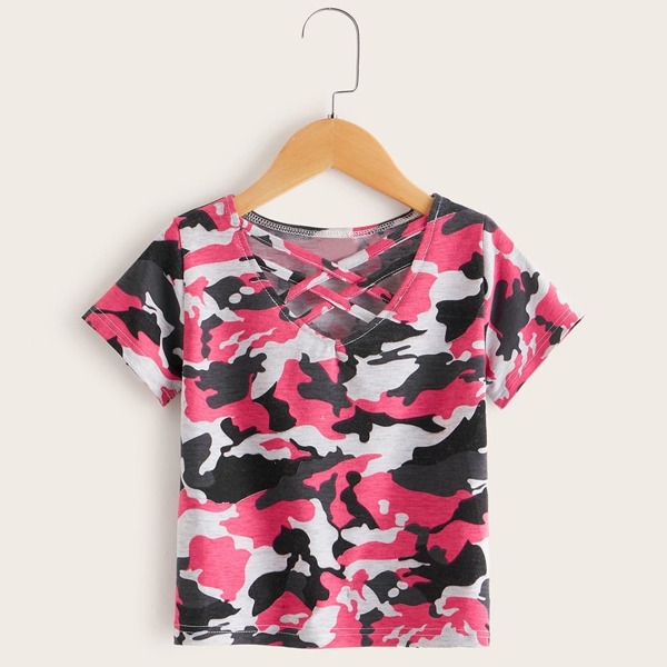 

Toddler Girls Criss-cross Camo Print Tee