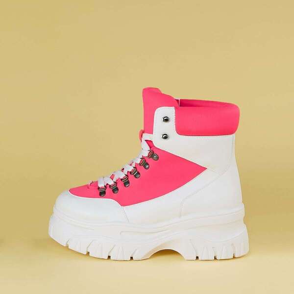 

High Top Lace Up Platform Sneakers, Multicolor