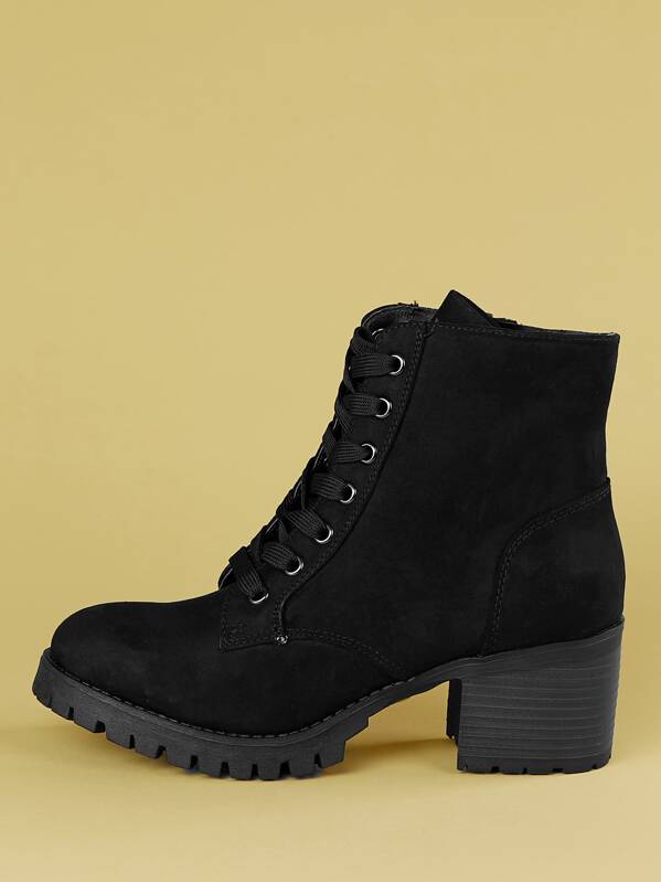 

Lace Front Track Sole Ankle Booties, Black