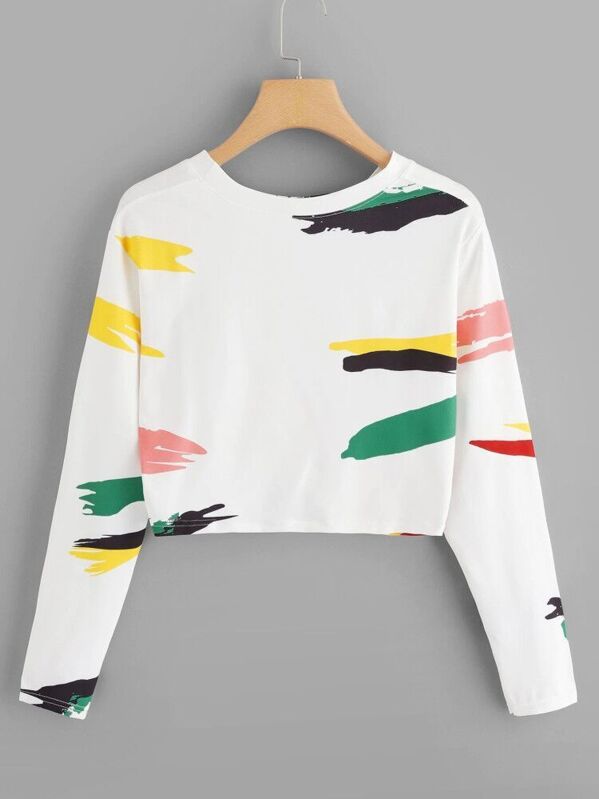 

Twist Front Printed Crop Tee, White
