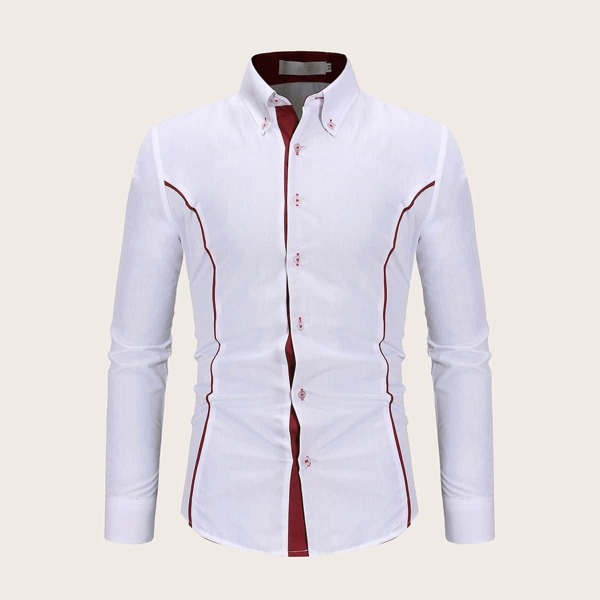 

Men Button Cuff Contrast Placket Shirt