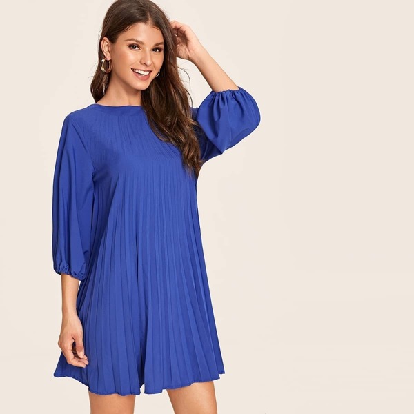 

Tie Back Pleated Tunic Dress, Blue
