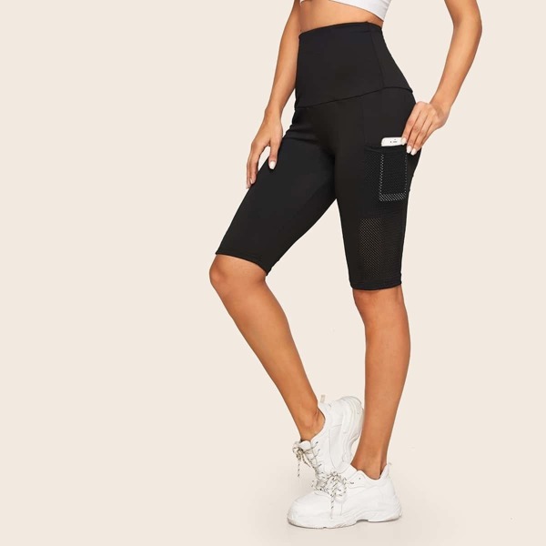 

Wide Band Waist Pocket Side Cycling Shorts, Black