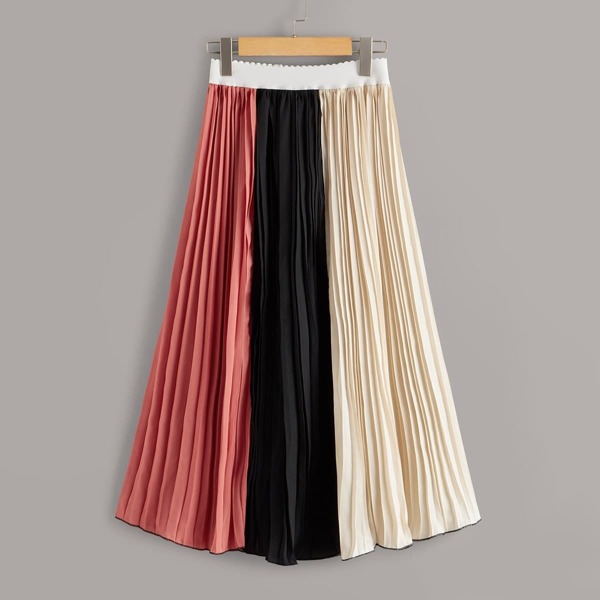 

Cut And Sew Pleated Midi Skirt, Multicolor
