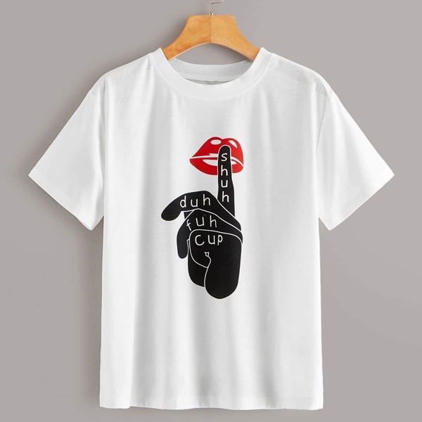 

Hand And Lipstick Print Tee, White