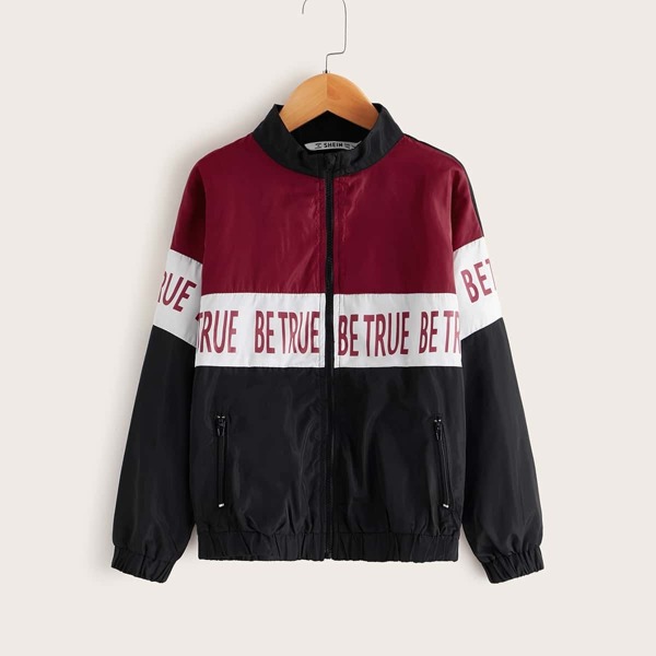 

Boys Letter Graphic Colorblock Windbreaker Jacket, Multicolor