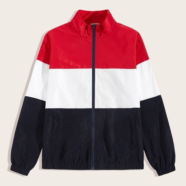 

Men Pocket Side Cut-and-sew Windbreaker Jacket, Multicolor